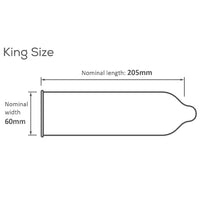 Pasante King Size Condoms (Diagram with measurements)