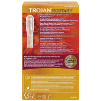 Trojan Ecstasy Ultra Ribbed Condoms (Back of Packaging)
