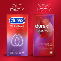 Durex Thin Feel Extra Lubricated Condoms (Info 1 - old pack versus new look)