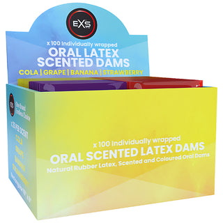 EXS Oral Scented Latex Dams (Angled Packaging Shot)