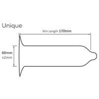 Pasante Unique Condoms (Diagram with measurements)