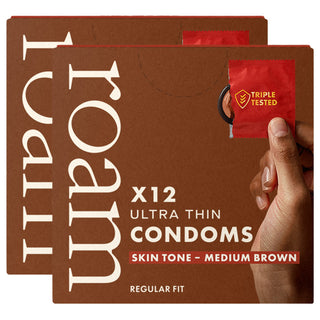 Roam Ultra Thin Condoms Skin Tone Medium Brown (2x 12 Pack)