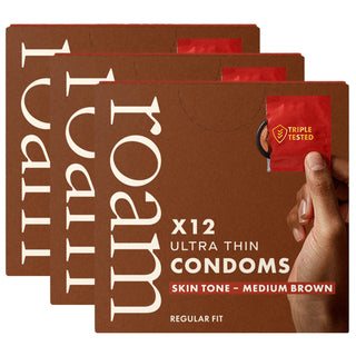 Roam Ultra Thin Condoms Skin Tone Medium Brown (3x 12 Pack)