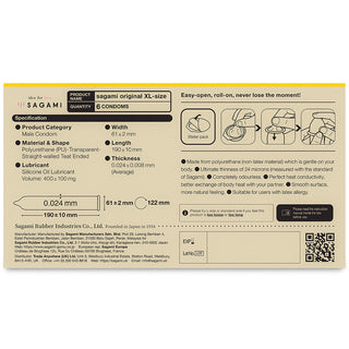 Sagami Original 0.02 Extra Large Condoms - Back (6 Pack)