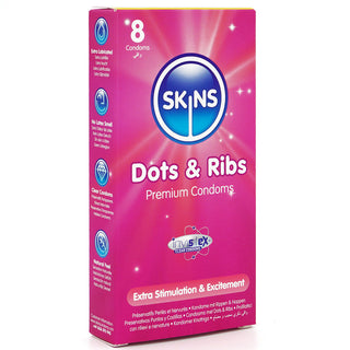 Skins Dots and Ribs Condoms (Angled Packaging Shot 1) [8 Pack]