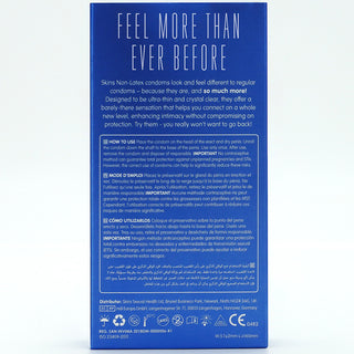 Skins Non-Latex Condoms (Back of Packaging)