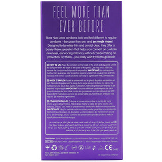 Skins Non-Latex XL Condoms (Back of Packaging)