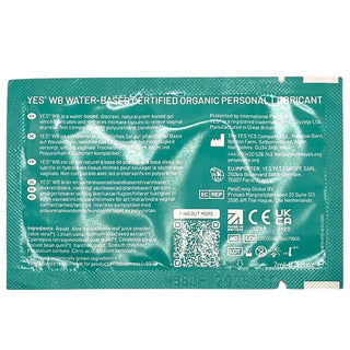 YES WB Water-Based Lubricant Sachet (7ml) Back of Sachet