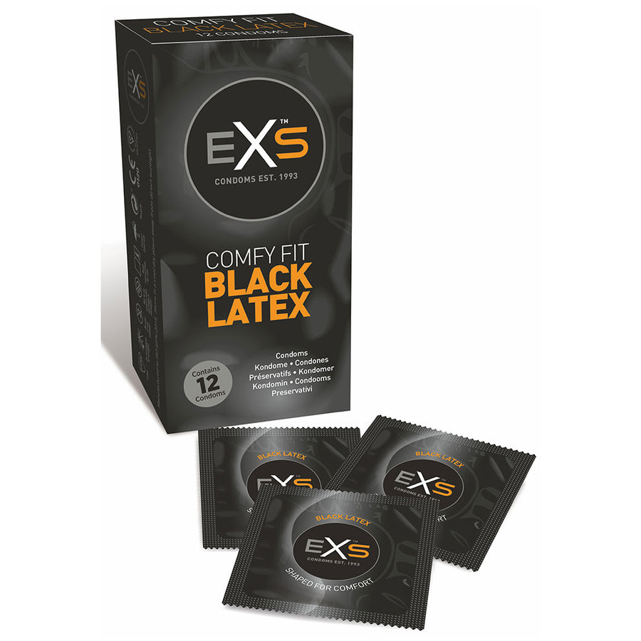 Black Ribbed Condoms EXS Black Latex Condoms | Condoms.uk
