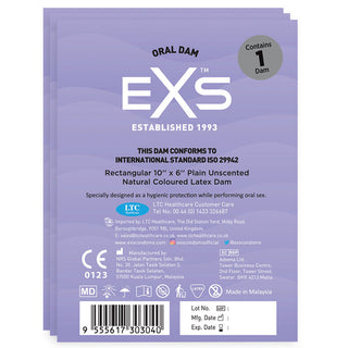 EXS Oral Latex Dams (3x Dental Dams)