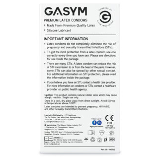 GASYM Poseidon's Wave Premium Latex Condoms (12 Pack) - Back of Packaging