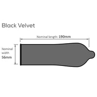 Pasante Black Velvet Condoms (Diagram with measurements)