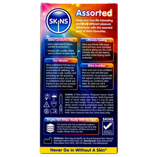 Skins Assorted Condoms (12 Pack) - Back of Packaging