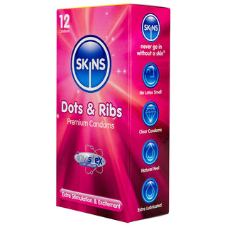 Skins Dots and Ribs Condoms (12 Pack) - Angled Packaging 1