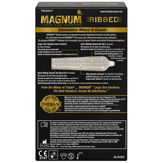 Trojan Magnum Ribbed Condoms (Back of Packaging)