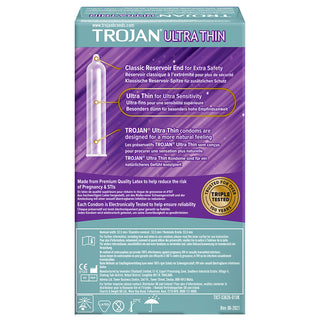 Trojan Ultra Thin Condoms (Back of Packaging)