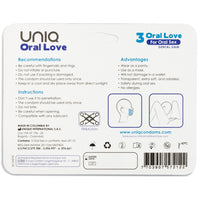 UNIQ Oral Love Dental Dams (3 Pack) - Back of Packaging