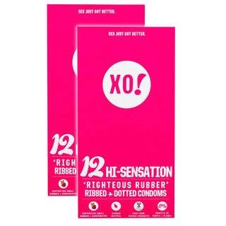 XO! Righteous Rubber Condoms Hi-Sensation (Ribbed & Dotted) - 2x 12 Pack