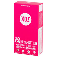 XO! Righteous Rubber Condoms Hi-Sensation (Ribbed & Dotted) - Angled Packaging