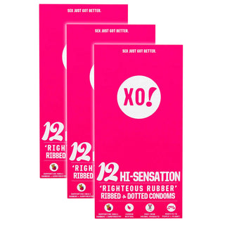 XO! Righteous Rubber Condoms Hi-Sensation (Ribbed & Dotted) - 3x 12 Pack